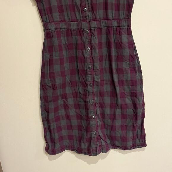 Pact Dress Coastal Short-Sleeve Purple Gray Plaid 100% Organic Cotton Large - Picture 6 of 9